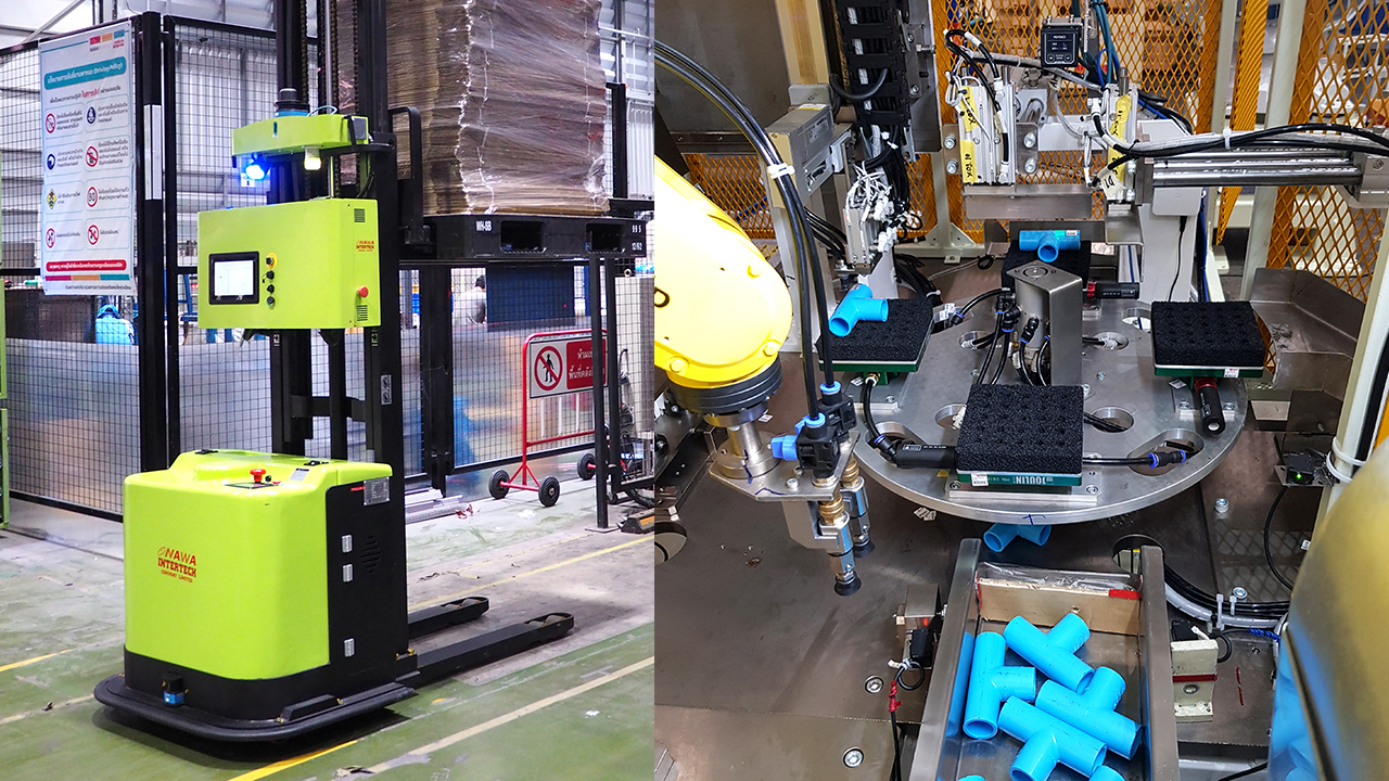 รถยกคลังสินค้าอัจฉริยะ และ หุ่นยนต์ติดบาร์โคดสินค้าอัตโนมัติ